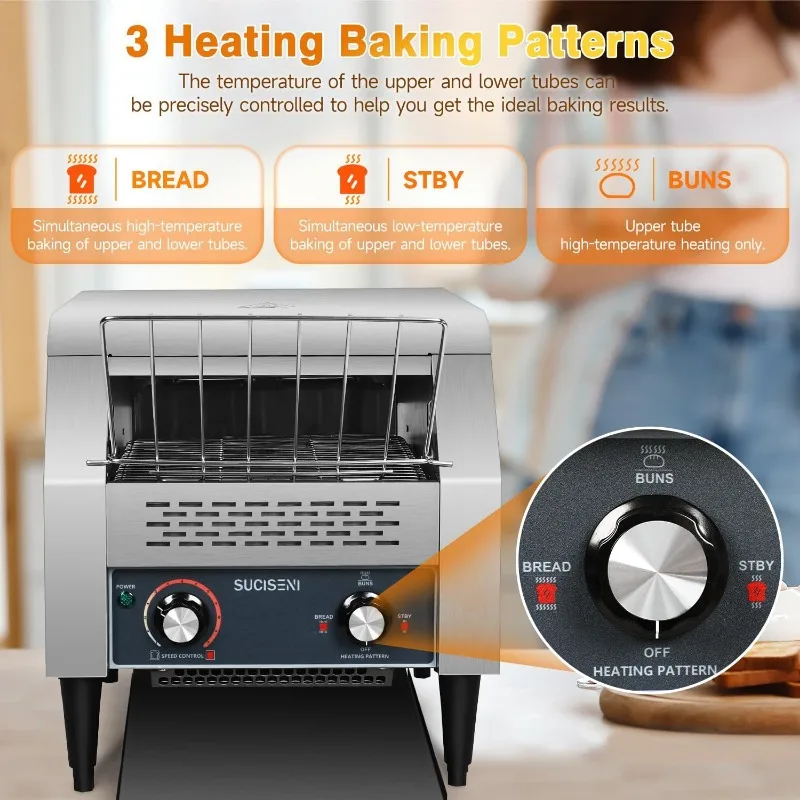 Commercial Toaster 300 Slices/Hour 1900W Heavy Duty Industrial Conveyor Toaster Stainless Steel Electric Oven with Dual Heating