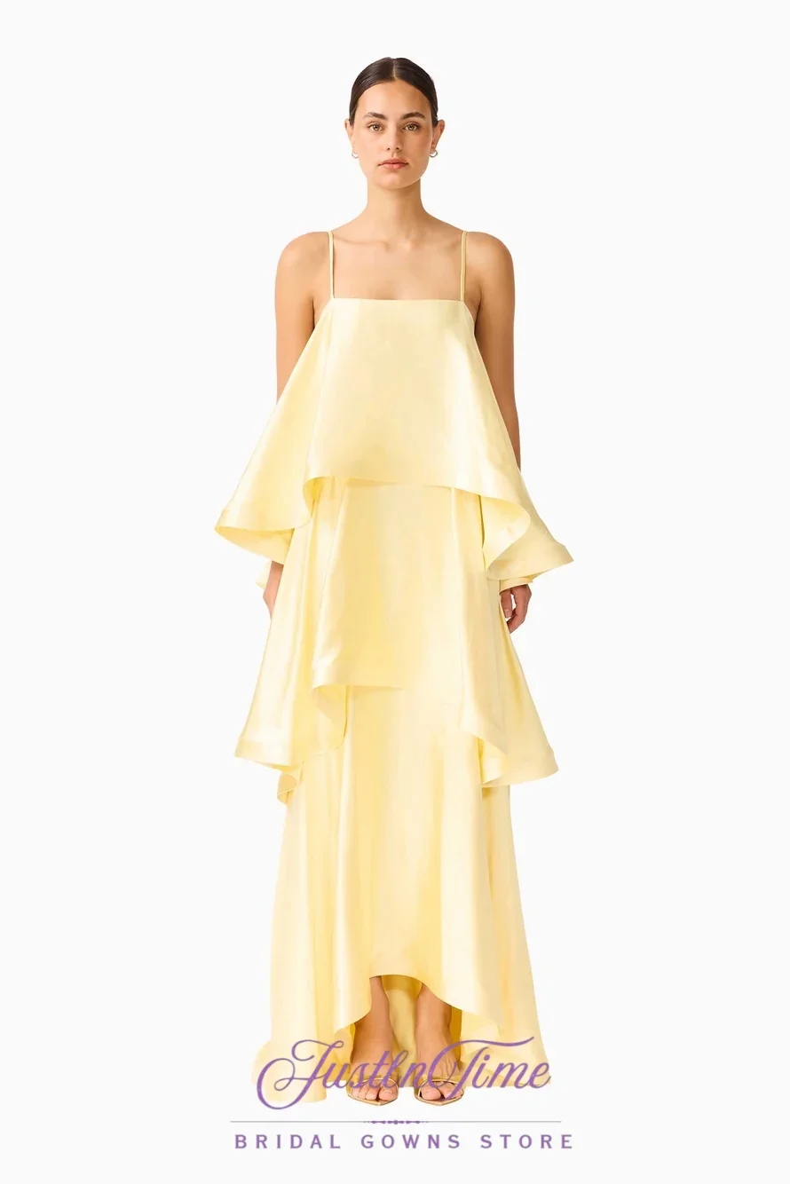JUSTLNTIME Modern Spaghetti Strap A-Line Evening Dress Tiered Open Back Floor-Length 2026 Party Gown Customized Vestido De Festa