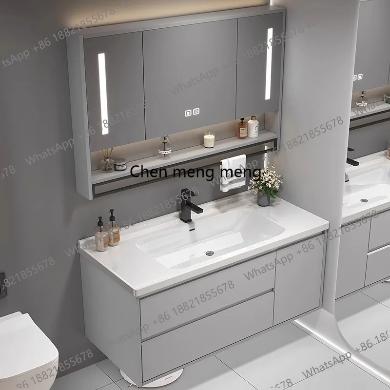 

Керамическая винтажная тумба для ванной комнаты с перегородкой, серая, с подсветкой, для хранения, Mobiletto