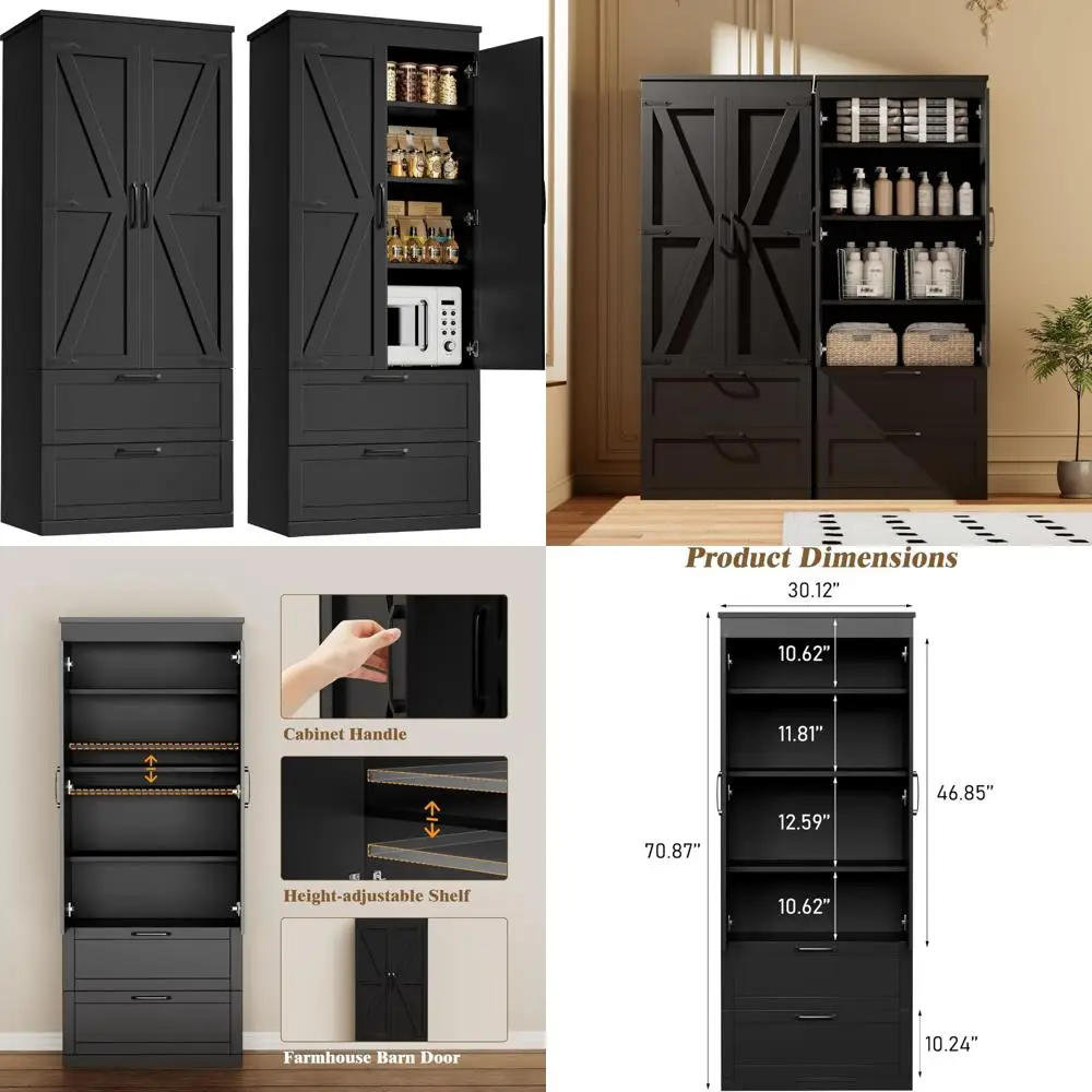 

4-х уровневый кухонный шкаф в стиле фермерского дома с дверцами сарая, 2 ящиками, регулируемыми полками, отдельно стоящее решение для хранения