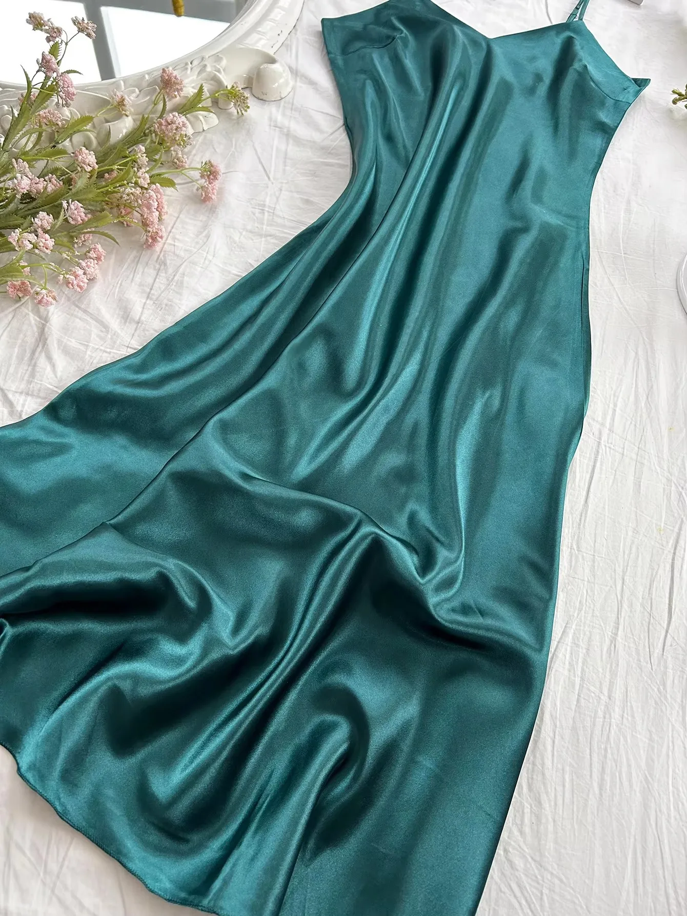 Elegante camisón de noche para mujer, sexy, cómodo y de corte largo, pijama de color liso para mujer.