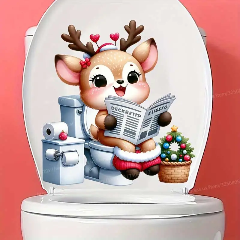 

Christmas Elk Toilet Sticker Bathroom Toilet Cover Sticker Wall Stickers Wc For Home Decoration Waterproof Decals S717