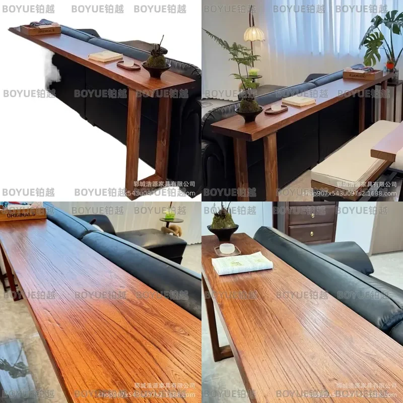 Vintage Old Elm Solid Wood Long Console Table Behind Sofa Narrow Bar Counter Living Room Entryway Desk Large Board Furniture