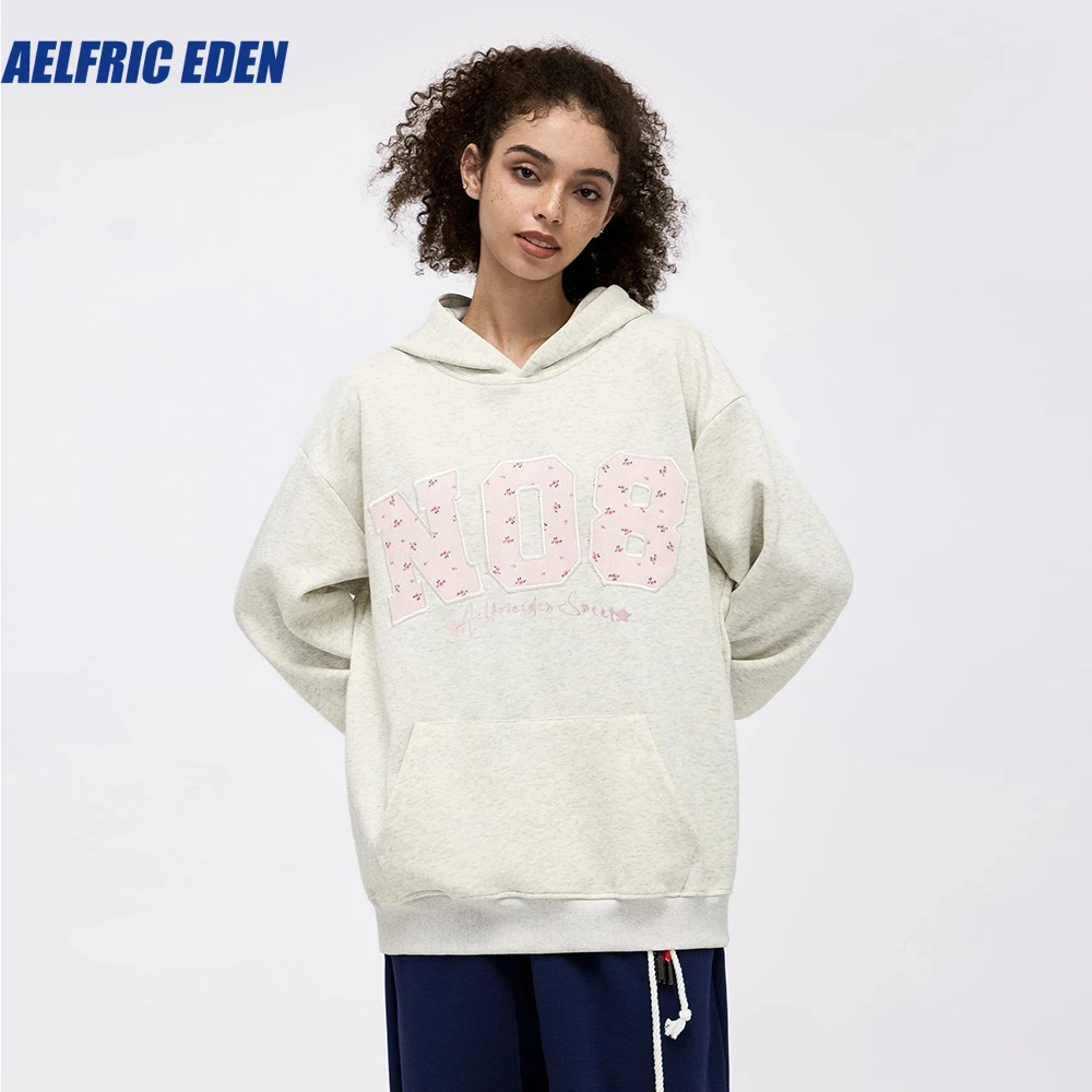 Aelfric Eden Blumen stickerei Nummer Hoodie Sweatshirt Mode Streetwear Y2k Hip Hop lose Baumwolle Kapuze Harajuku Tops