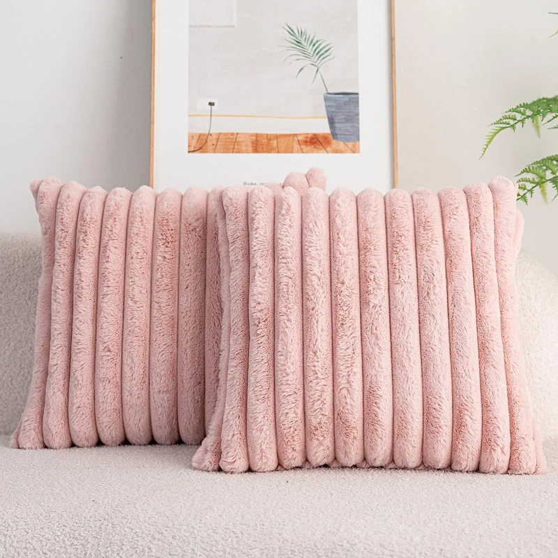Juste de Coussin en Fausse Fourrure de Lapin, Taie d'Oreiller Super Douce et Moelleuse, Décoration de Maison, 45x45cm