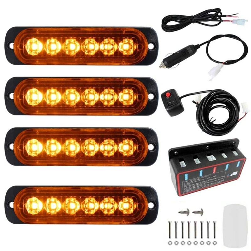 4pcs 6LED 12/24V Wired/wireless remote control Recovery Strobe Marker Light Flashing Light Bar Beacon Car Truck Warning Flashing