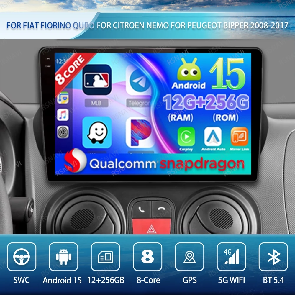

Android 15 Car Radio For Fiat Fiorino Qubo For Citroen Nemo For Peugeot Bipper 2008-2017 BT 4G LTE Wireless Carplay Auto GPS DVD