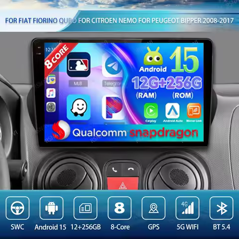Android 15 Car Radio For Fiat Fiorino Qubo For Citroen Nemo For Peugeot Bipper 2008-2017 BT 4G LTE Wireless Carplay Auto GPS DVD