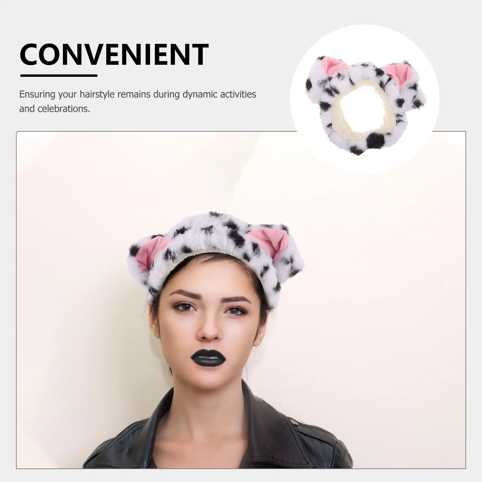 Dalmatian Dog Ears Headband for Adults Cute Cartoon Animal Theme Hair Hoop Accessory for Workouts Parties Daily Wear Spa Makeup