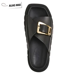 ALIAS MAE Summer High Quality Genuine Leather Strap with Metal Buckle Soft Bottom Women's Classic Comfortable Sandals