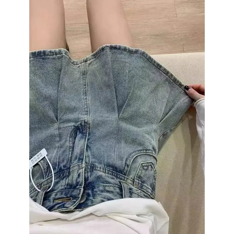 

Джинсовая плиссированная юбка в стиле ретро Spice Girl, женская, летняя 2026, тонкая, непрозрачная, для ношения поверх одежды, с высокой талией, укороченная