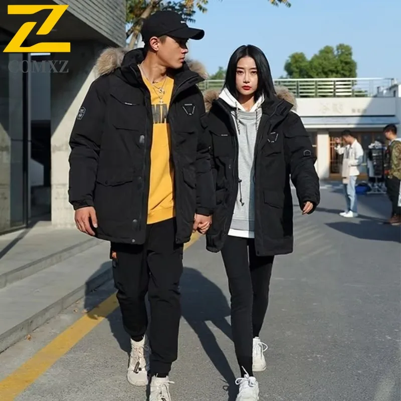 COMXZ Men's Down Jacket Detachable Hood Casual Style Street Look Warm Travel Trip Puffer Jacket Fashion Design Winter Jackets