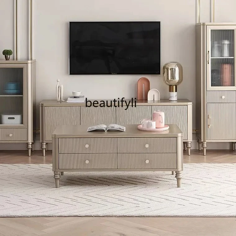 

American simple solid wood living room TV cabinet coffee table combination Nordic floor cabinet living room furniture