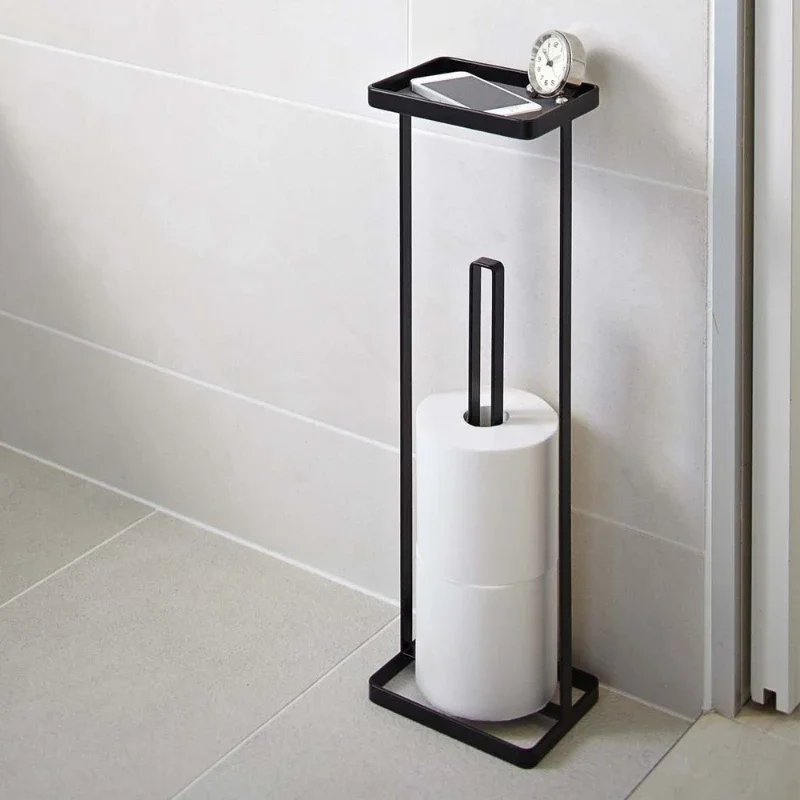 

Vertical non-punching toilet tissue rack roll paper floor creative large toilet paper holder mobile phone holder paper towel
