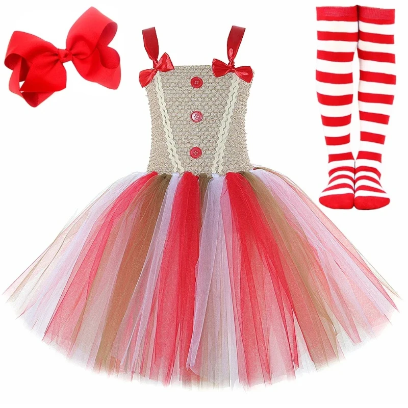 Classic Holiday Gingerbread Fancy Tutu Gown with Lovely Pastry Print, Great for Xmas Parades and Family Celebration Gatherings