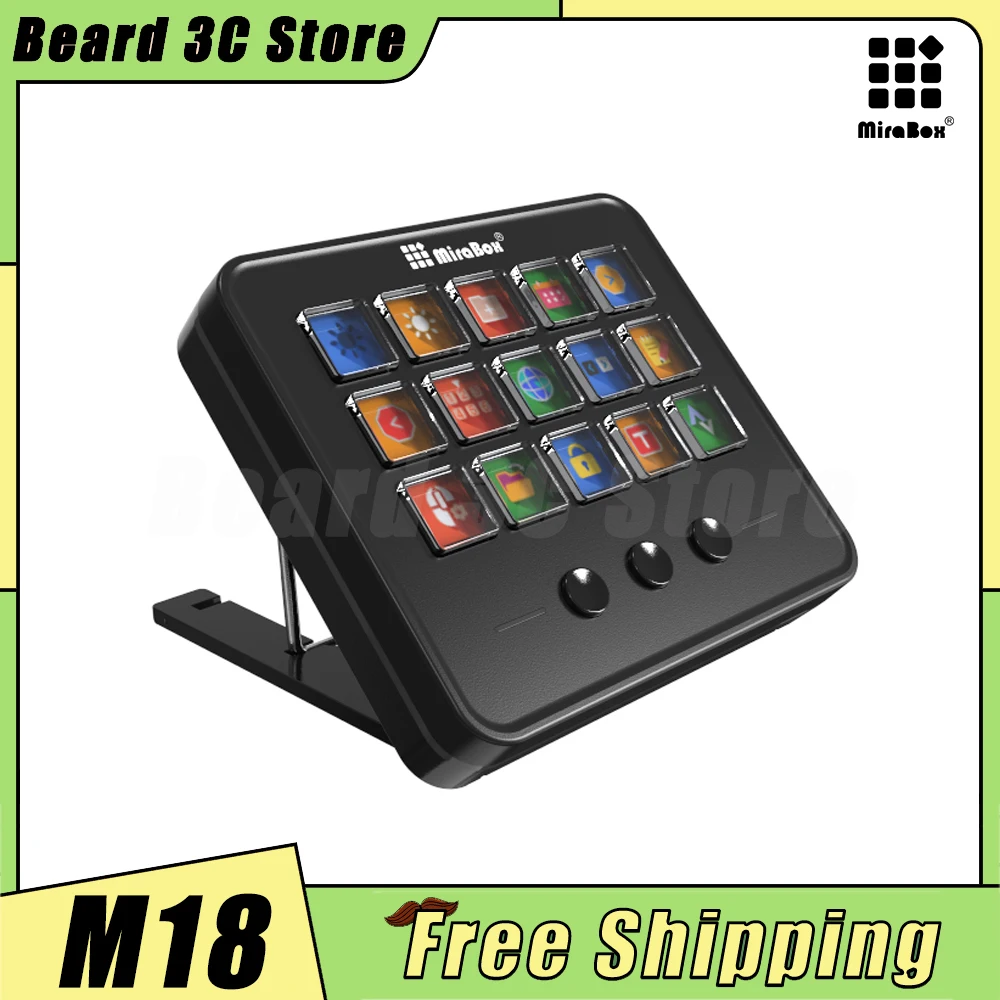 Mirabox M18 V2.0 Stream Deck Keyboard 18Keys Visual DIY Macro Buttons Desktop Keyboard Adjustable Console Stand Touch HA Custom