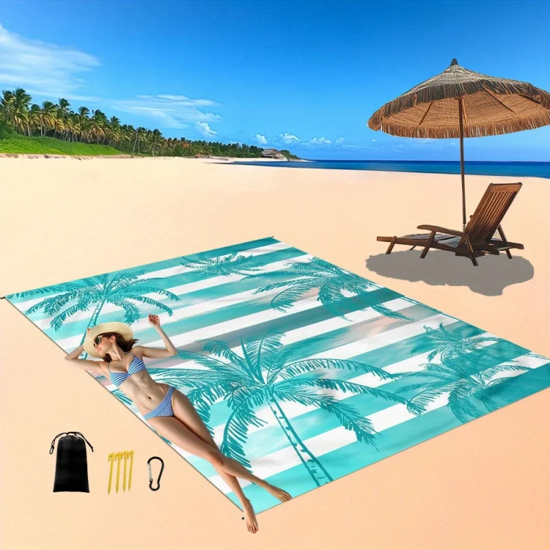 

Пляжный коврик VIKAMA Tropical Coconut: водонепроницаемый, песконепроницаемый, складной, для пикника, кемпинга, отдыха на море, портативный напольный ковер