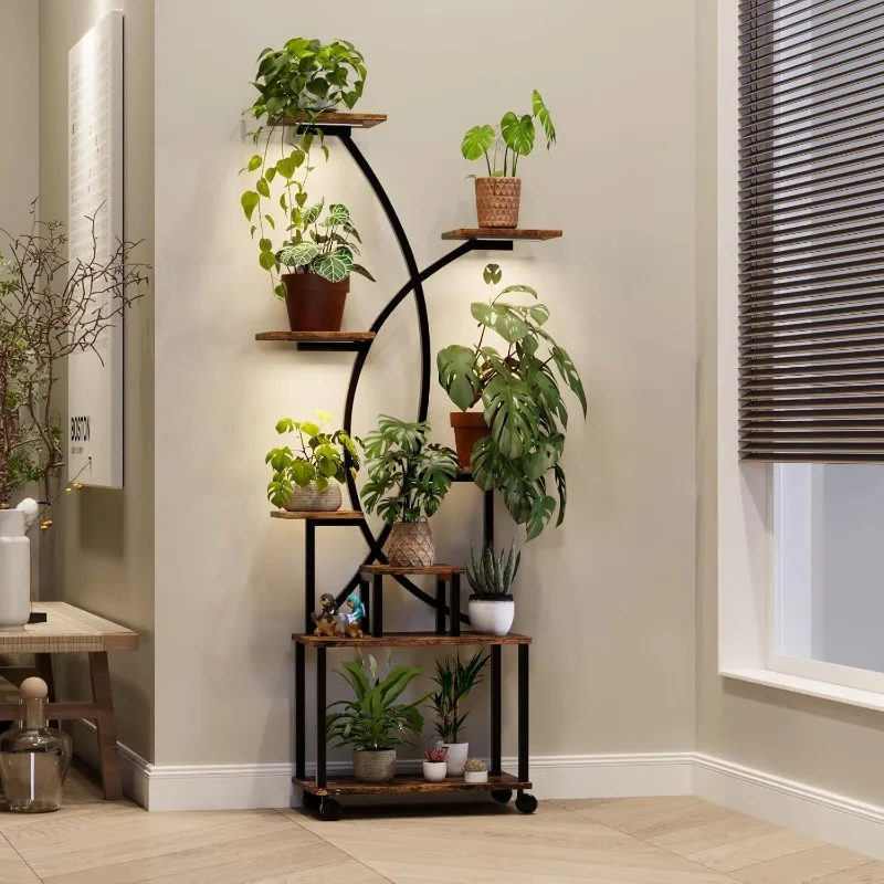 

Plant Stand Indoor with Grow Light, 8 Tiered Tall Plant Shelf for Multiple Plants , 62" Metal Plant Shelves with Wheel,