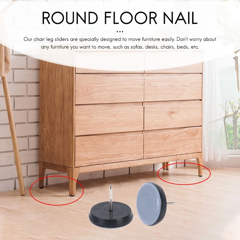 6.25mmの回転式家具用スライド,釘付きの簡単な移動パッド,堅木張りの床の保護,20個