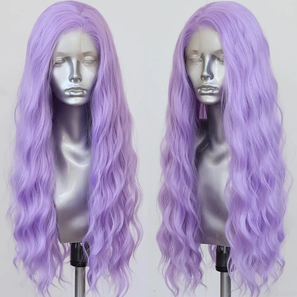 

Light Purple 13x4 HD Long Body Wave Lace Front Wig Synthetic And Blend Lace Wigs Pre Plucked Glueless Cosplay For White Women