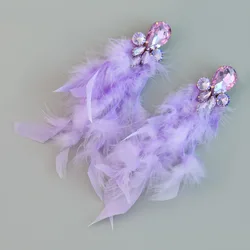 Feather Statement Earring for Women Colored Crystal Long Tassel Earrings