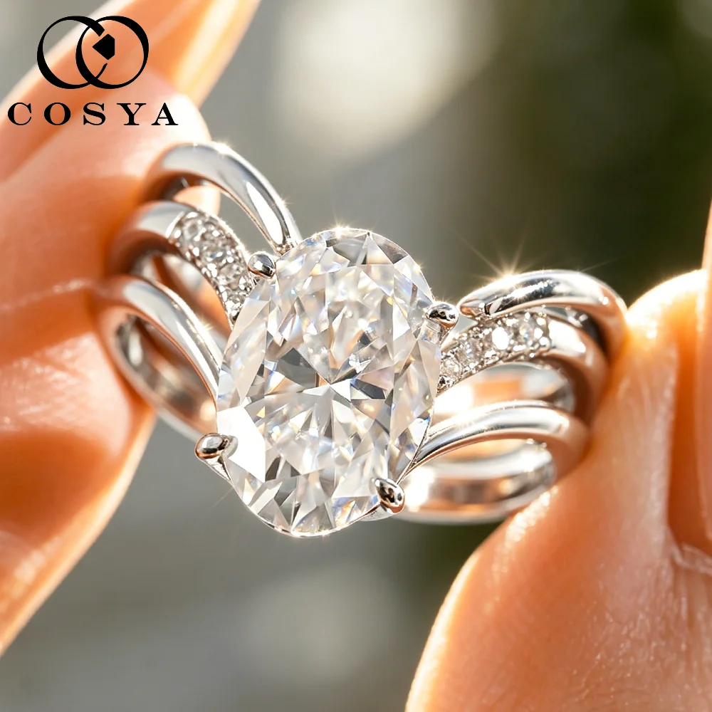 

Кольцо COSYA с муассанитом овальной огранки 4.5 карата (8*12 мм) для женщин, серебро S925, сверкающий сертифицированный бриллиант, роскошное свадебное ювелирное украшение