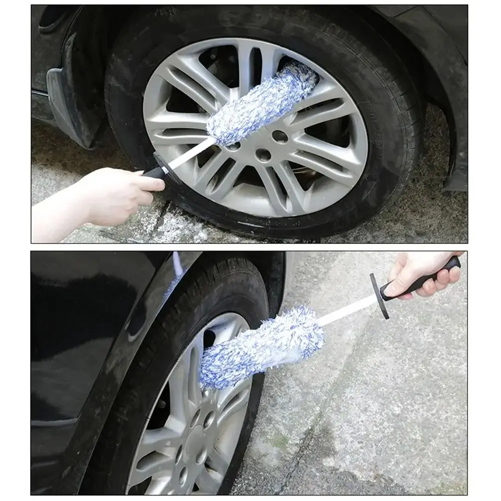 1Pcs Microfiber Car Wheel Brush Non-Slip Handle Easy To Cleaning Rims Spokes Tire Cleaning Brushes Car Wash Car Accessory