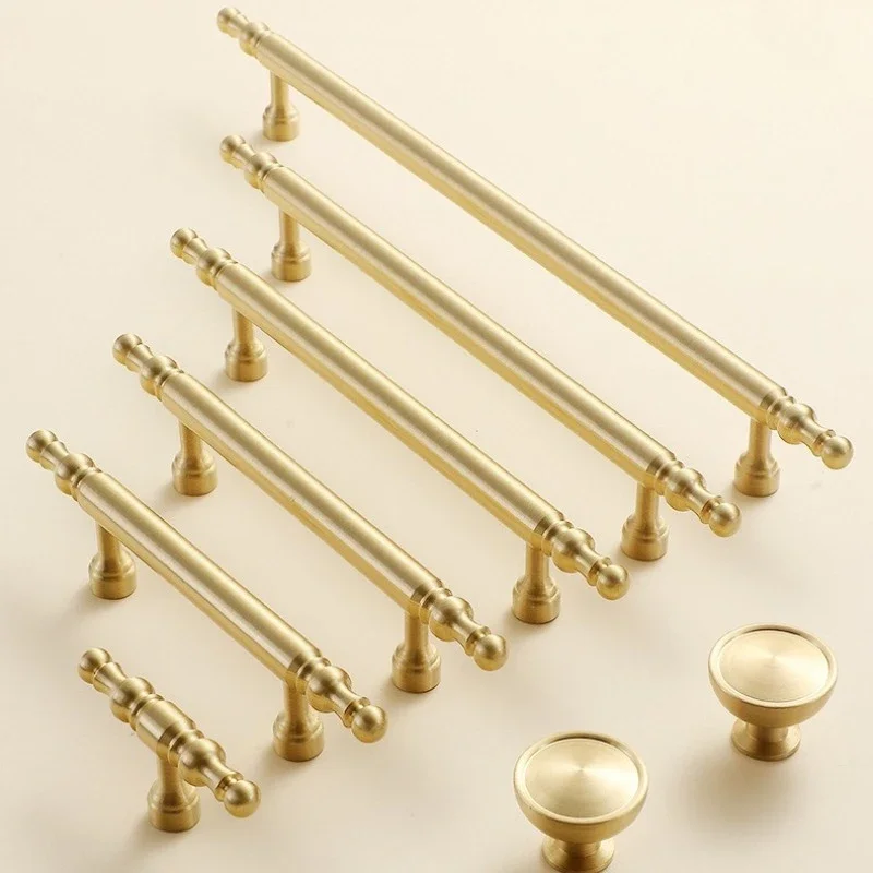 Gold Beautiful Cabinet Door Knob Brass French Cabinet Handle Light Luxury Solid Handle Wardrobe Drawer Shoe Cabinet Long Handle