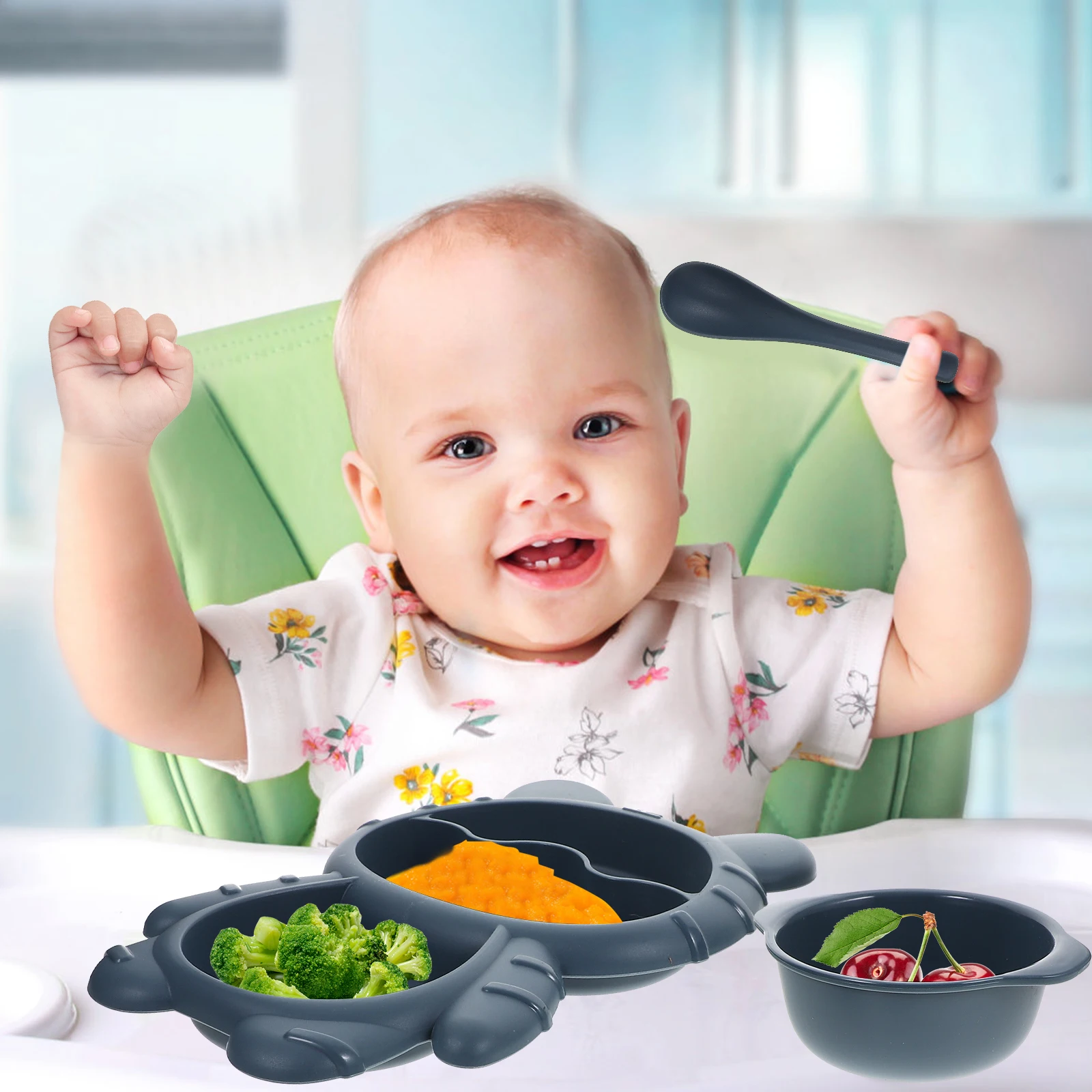 

1 Adorable Anti-Drop Baby Set Toddler Dinner Plate Fork Spoon Snack Serving Dish Cartoon Food Storage Plate For Kids Toddler