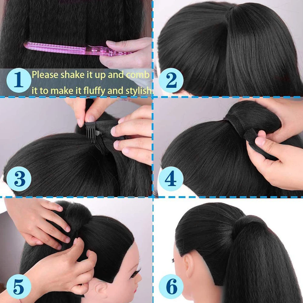 Extensión de cola de caballo recta Yaki sintética de 24 pulgadas, postizo negro Natural para mujer, cola de caballo envolvente para mujeres negras