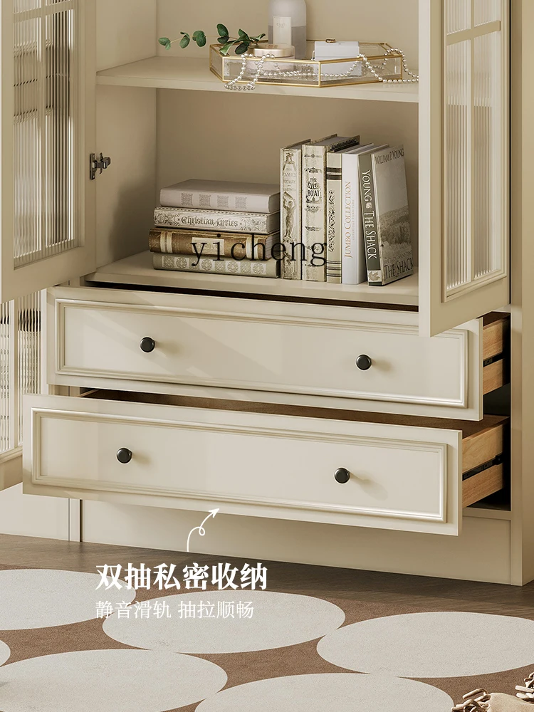 

TQH French white solid wood bookcase American modern simple Changhong glass door storage bookcase bookshelf combination