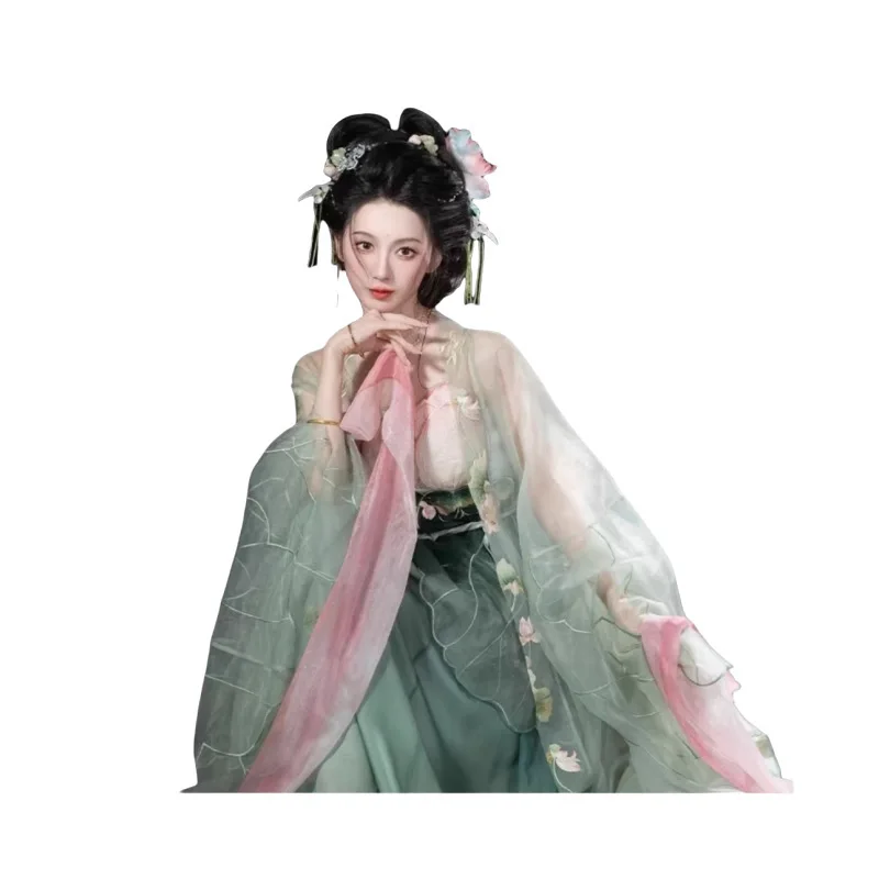 Zhong Ling Ji Bi Bo Xian: Hezi Skirt Large Sleeve Blouse Apron Shawl Lotus Hanfu Women's Embroidered Spring Summer 2024