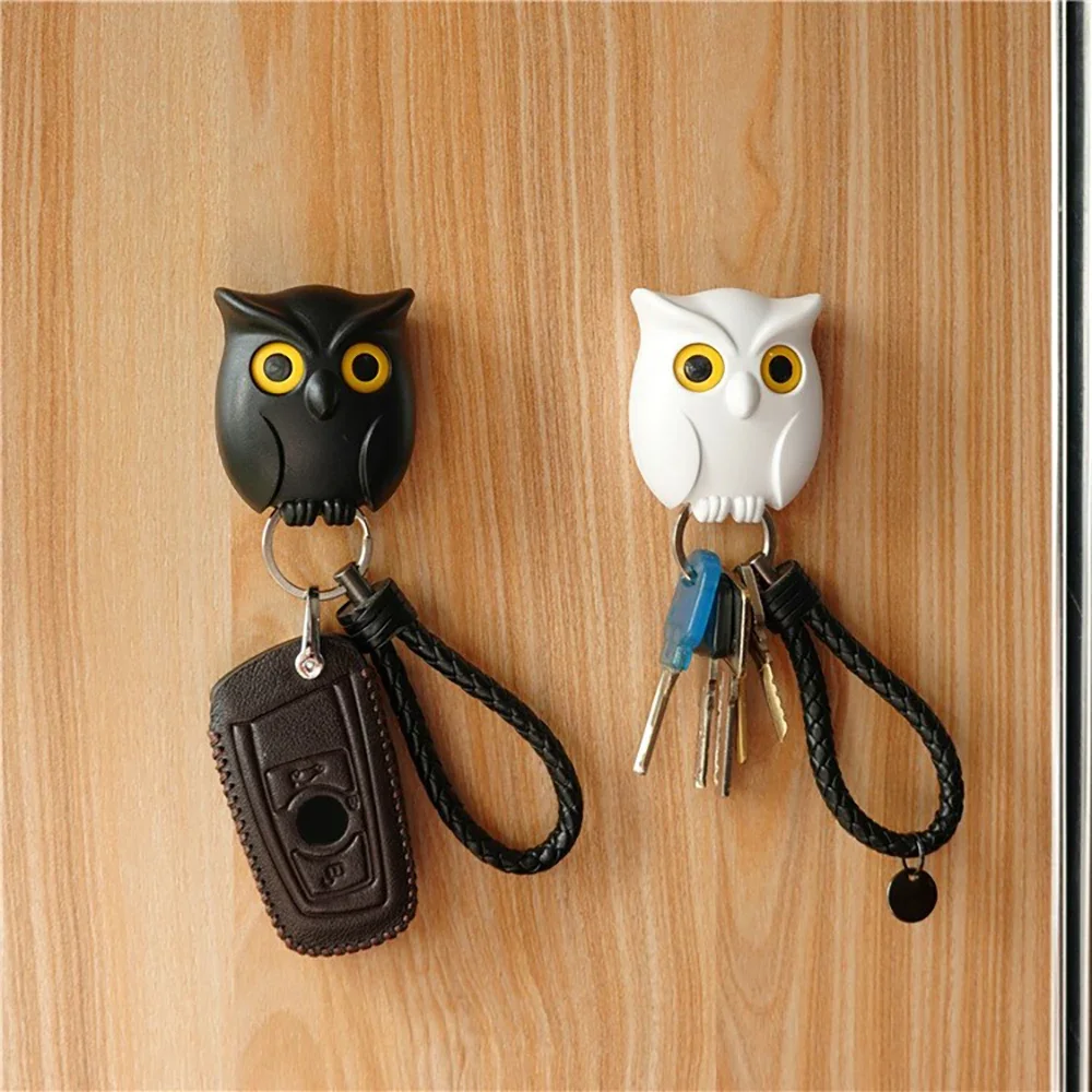1/3PCS Creative Owl Magnetic Key Hook Self Adhesive Magnet Hook Will Open Eyes Keychain Hanger Bath Kitchen Wall Decorative Rack