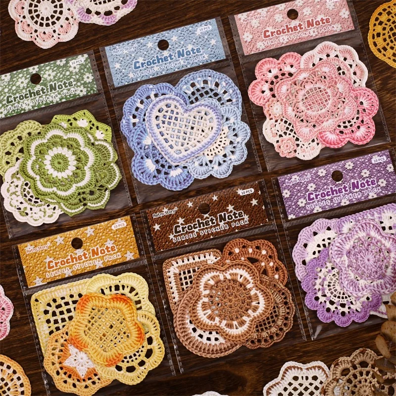 Image of 10 Stück Vintage-Aufkleber mit hohlen, kreisförmigen Webstoffen, dekoratives Scrapbooking-Tagebuch, handgefertigtes Junk-Journal-Zubehör