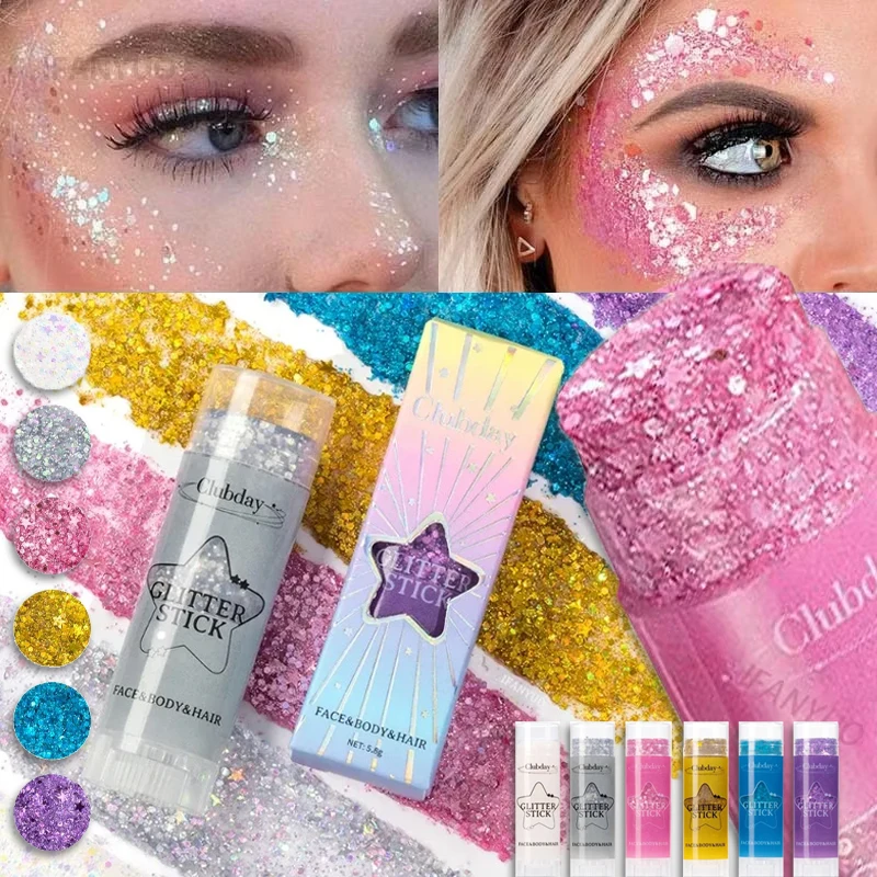 Sparkling Sequins Glitter Gel Stick Face Body Glitter Painting Highgloss Shine White Pearl Eyeshadow Brighten Stage Party Makeup
