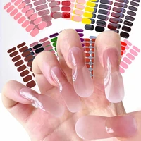 Pegatinas de uñas de Gel semicurado, tiras de uñas de Gel francés, parches deslizantes, lámpara UV, cubierta completa, 16 puntas