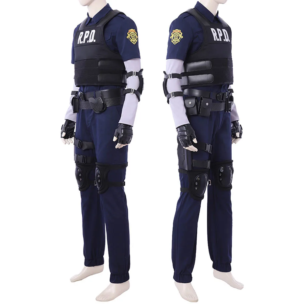 Game RE 2 Remake Cosplay Leon Scott Costume Halloween Carnival Police Officer Outfit With Accessories For Adult Men