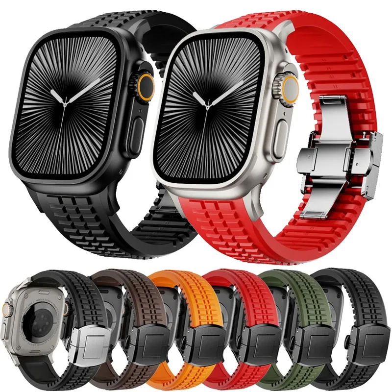 

Роскошный силиконовый ремешок для Apple Watch Ultra 2 3 49 мм серии 11 10 46 мм браслет iWatch 9 8 7 6 5 4 SE 45 мм 44 мм Correa