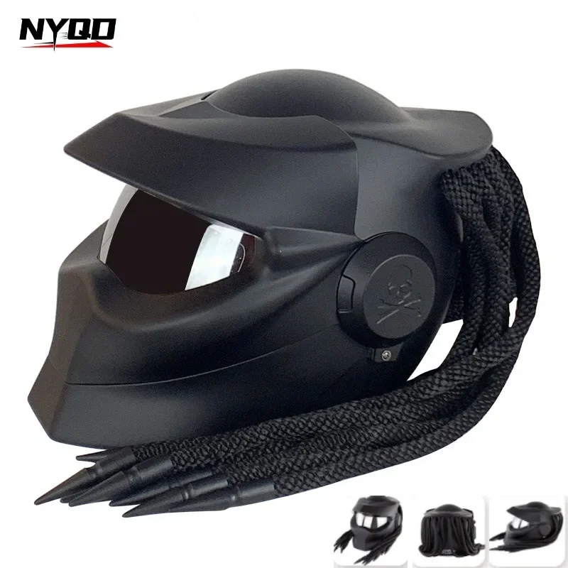 Personality Predator Motorcycle Helmet With Embellish Braids Punk Safety Modular Flip Motorcycle Helmet 3 Size Optional Unisex