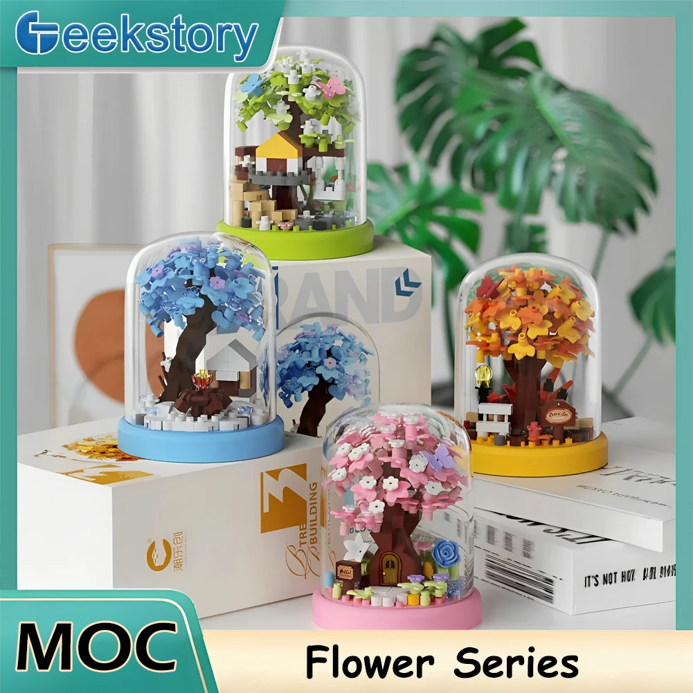 

Building Blocks Flower Model Mini Sakura Tree House Home Decoration Creative Puzzle Toy Birthday Gift for Kid Adult