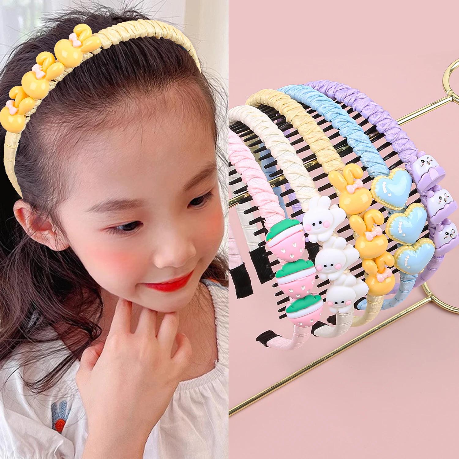 1/15pcs Fashion Girls Headbands Wrap Bezel With Teeth Hair Hoop Rabbit Heart Hairband For Women Anti-slip Hair Accessories