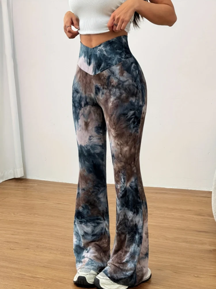 Pantalon coupe cintrée décontracté pour femmes, nouveau pantalon évasé à la mode, imprimé populaire, bloc de couleur, taille haute, printemps et été