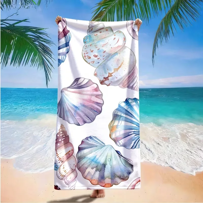 Watercolor Conch Seashell Print Beach Towel Marine Ocean Theme Quick Dry Sand Proof Towel For Beach Pool Travel Summer Gift