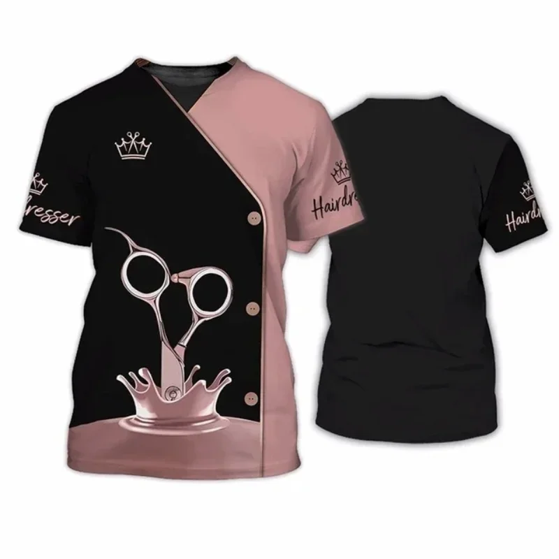 New Barber Hairdresser T-shirts Women Uniforms Clothing Salon Barberia Men\'s Shirt Groomer Beautician Beauty Professional Tees