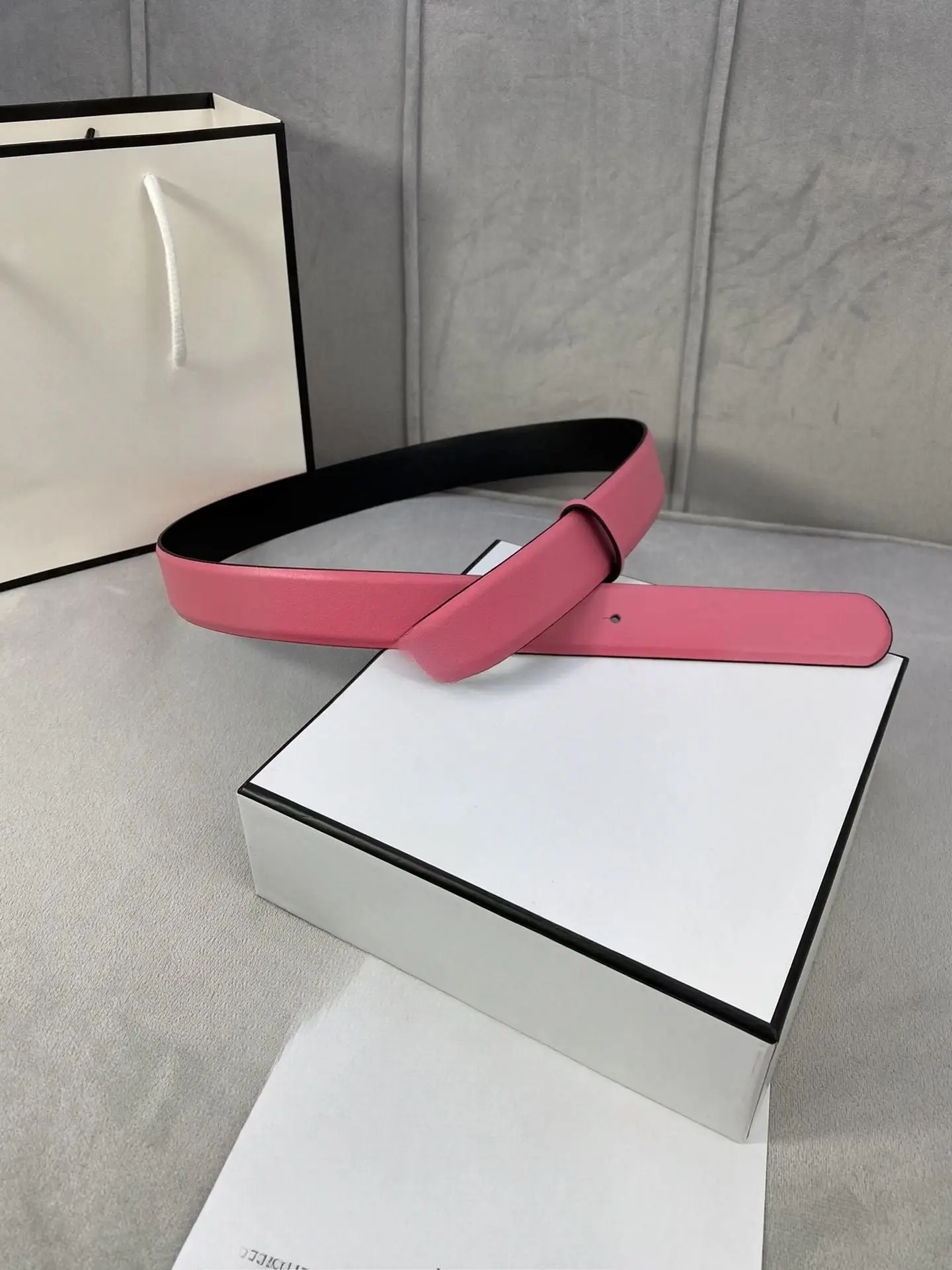 Unisex Double Faced Pink Outer / Black Inner Smooth Cowhide Belt Strap No Buckle Genuine Leather Waistband Replacement Accessory