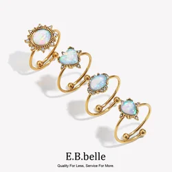E.B.belle Adjustable Circle Heart Sun Waterdrop Natural Opal Stone Rings For Woman Stainless Steel PVD Plating Gemstone Ring