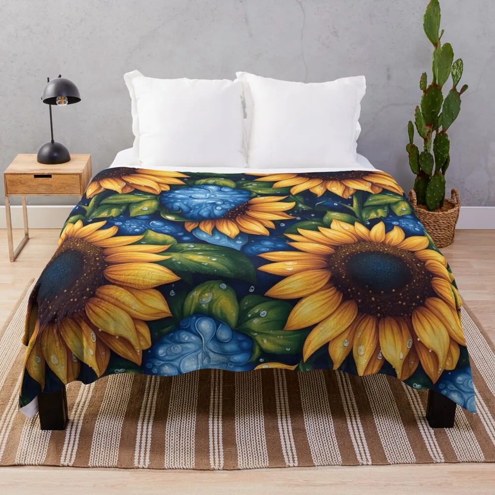 

Sunflower and Water Droplets Seamless Pattern Throw Blanket Giant Sofa Soft Beds Blankets Sofas Of Decoration bed plaid Blankets