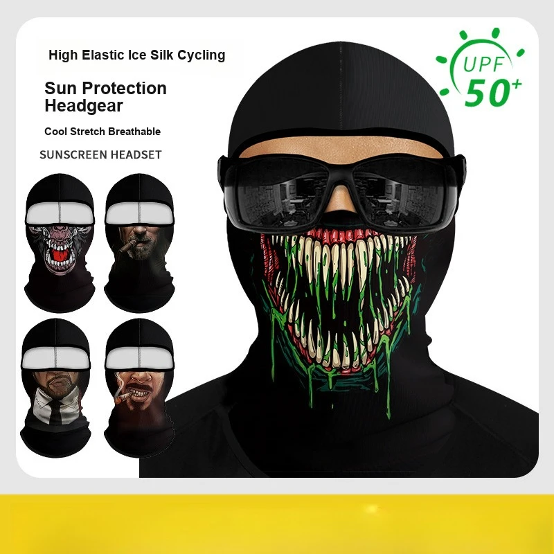 Creepy Horror Pattern Sun Protection Head Cover for Men Quick Dry Summer Cycling UV Protection Neck Gaiter