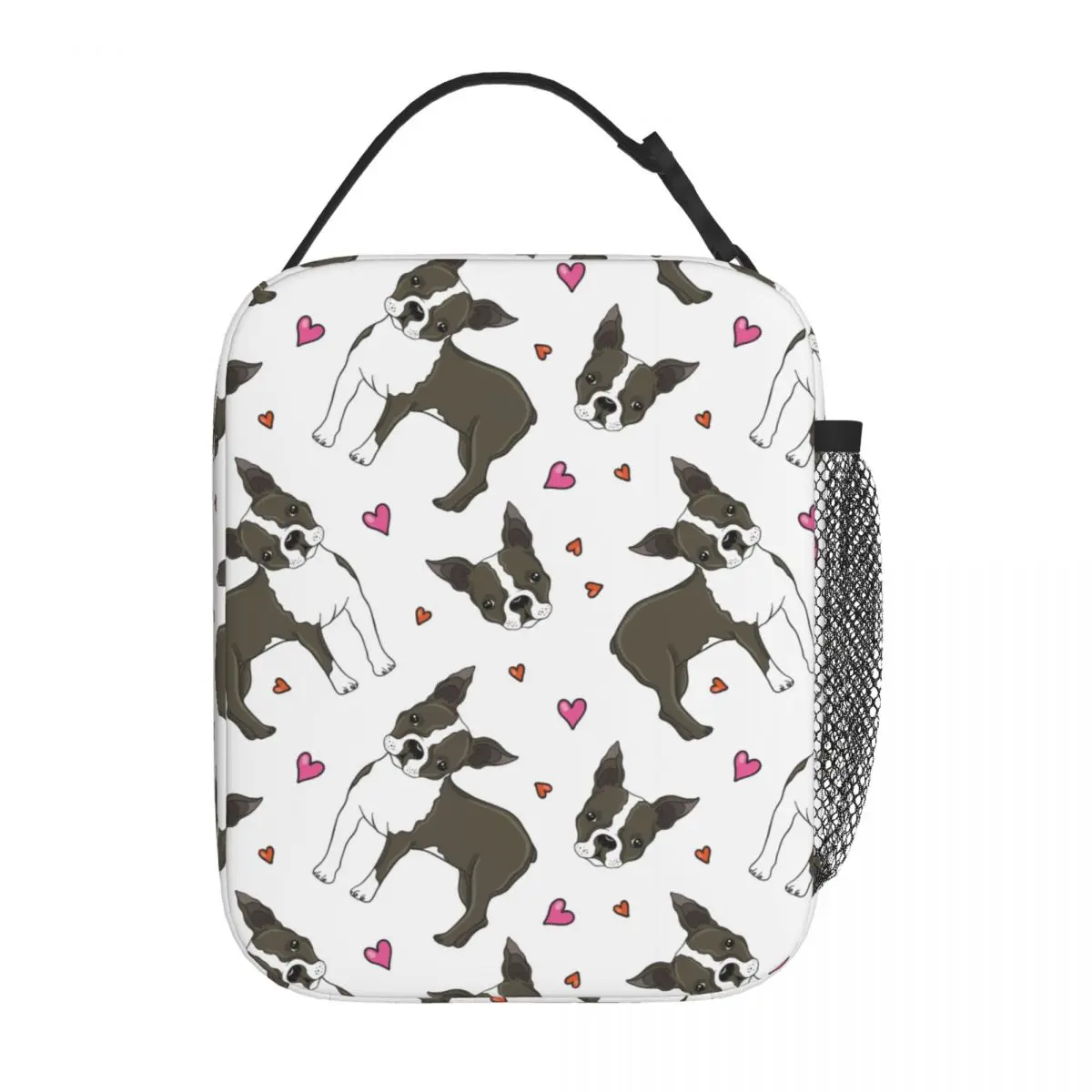 Boston Terrier Dog And Hearts Accessories Insulated Lunch Bags For Outdoor Food Box Leakproof Thermal Cooler Lunch Box