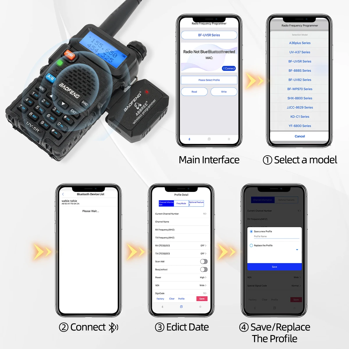 Walkie Talkie Programmer nirkabel Bluetooth, Plug & Play tanpa masalah Driver pemrograman aplikasi ponsel untuk UV-5R BF-888S Quansheng UV-K5